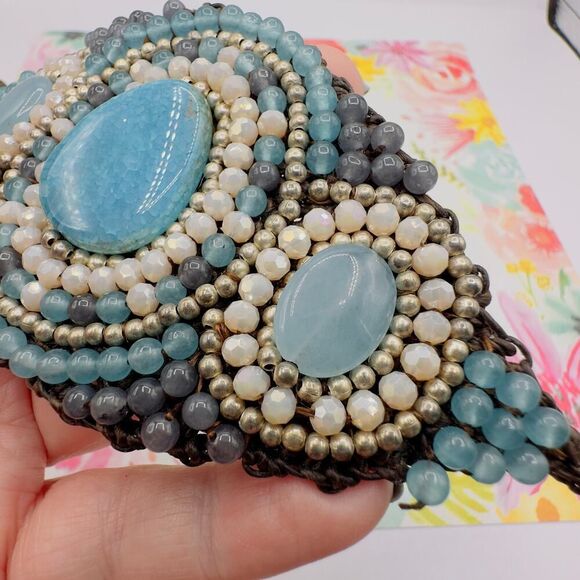 Natural Gemstone Bohemian Handmade Beaded Statement Bracelet - Picture 4 of 5